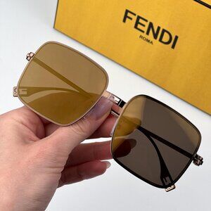 Fendi BAGUETTE  FE40123U 45G Men BRAND NEW Sunglasses Square Metal Pink Brown